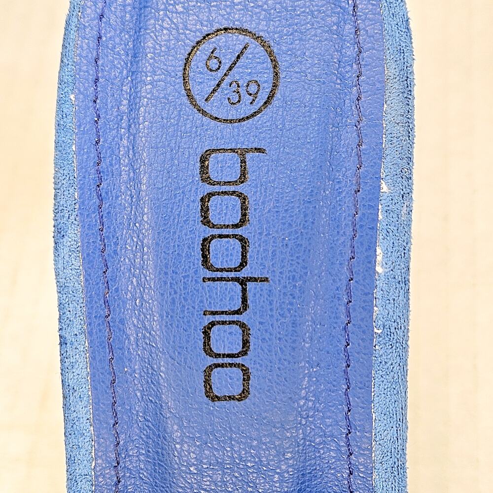 Boohoo Blue Faux Suede Square Toe Slip On Heeled Mule Size 6UK/39EUR/8US - Picture 9 of 10